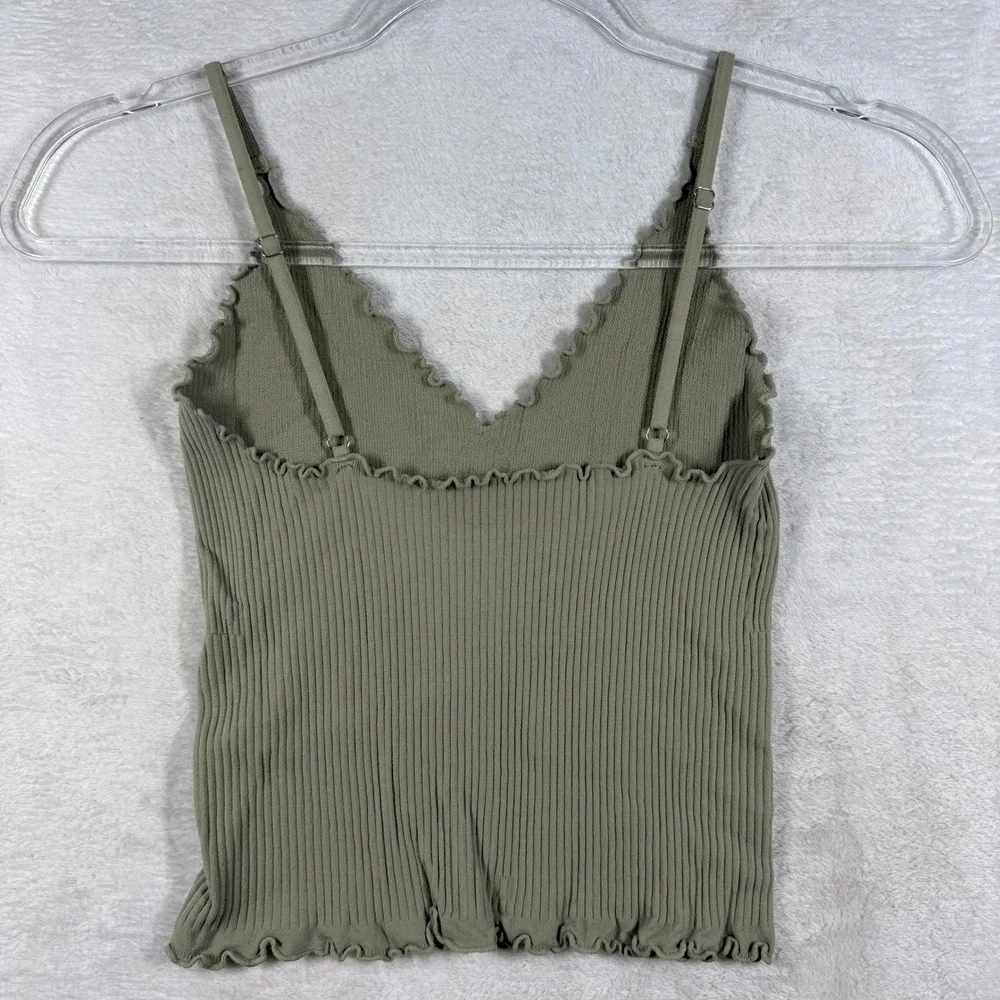 Intimately Free People Sage Green Ribbed Lettuce Edge Brami Tank Top XS/S